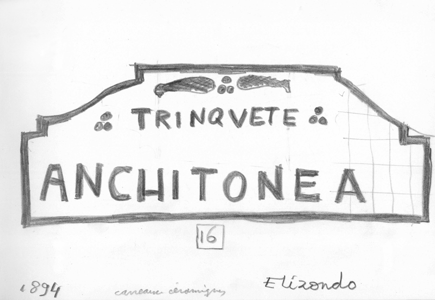 croquis du carnet de travail de Robert Brandhof Architectures du Pays Basque : Trinquete Ancitonea à Elizondo